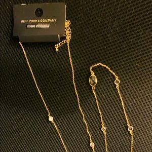 NY&Co. Goldtone Long Necklace with Cubic Zirconia & Clear Stones